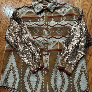 Shacket with sequin sleeves